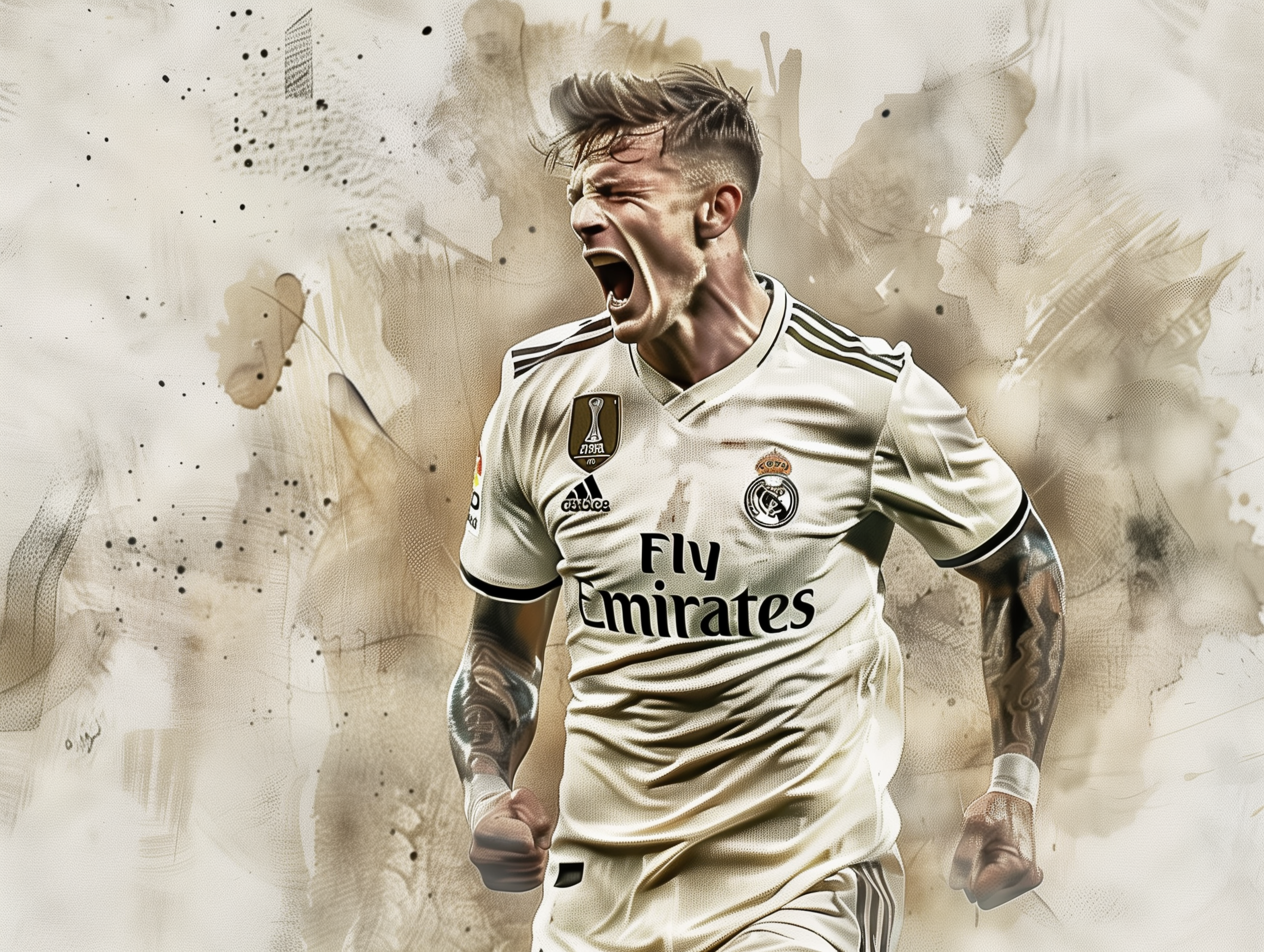 صورة مولدة بالذكاء الاصطناعي: Midjourney prompt: A portrait of "Toni Kroos" in the style of waterco... (نموذج Midjourney - صور شخصية)