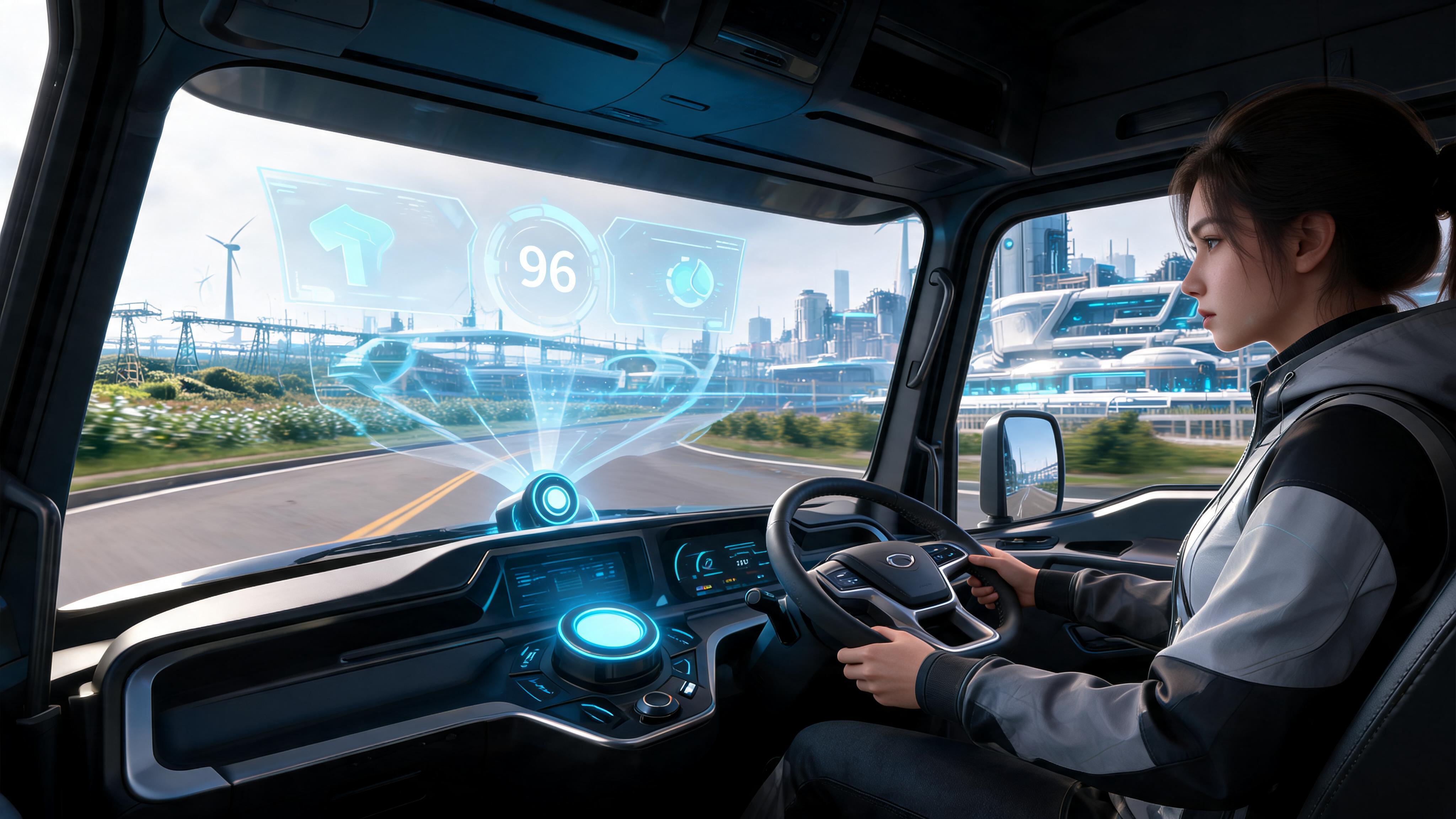 Seedream 5 prompt: Create a new, unique, futuristic semi-truck dashbo... - Seedream 5