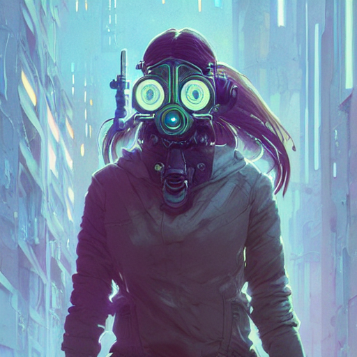 Stable Diffusion prompt: girl wearing cyberpunk gas mask,...