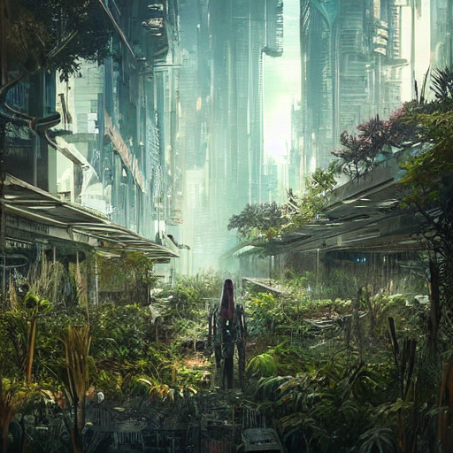 Stable Diffusion prompt: cyberpunk dystopia overgrown by ...