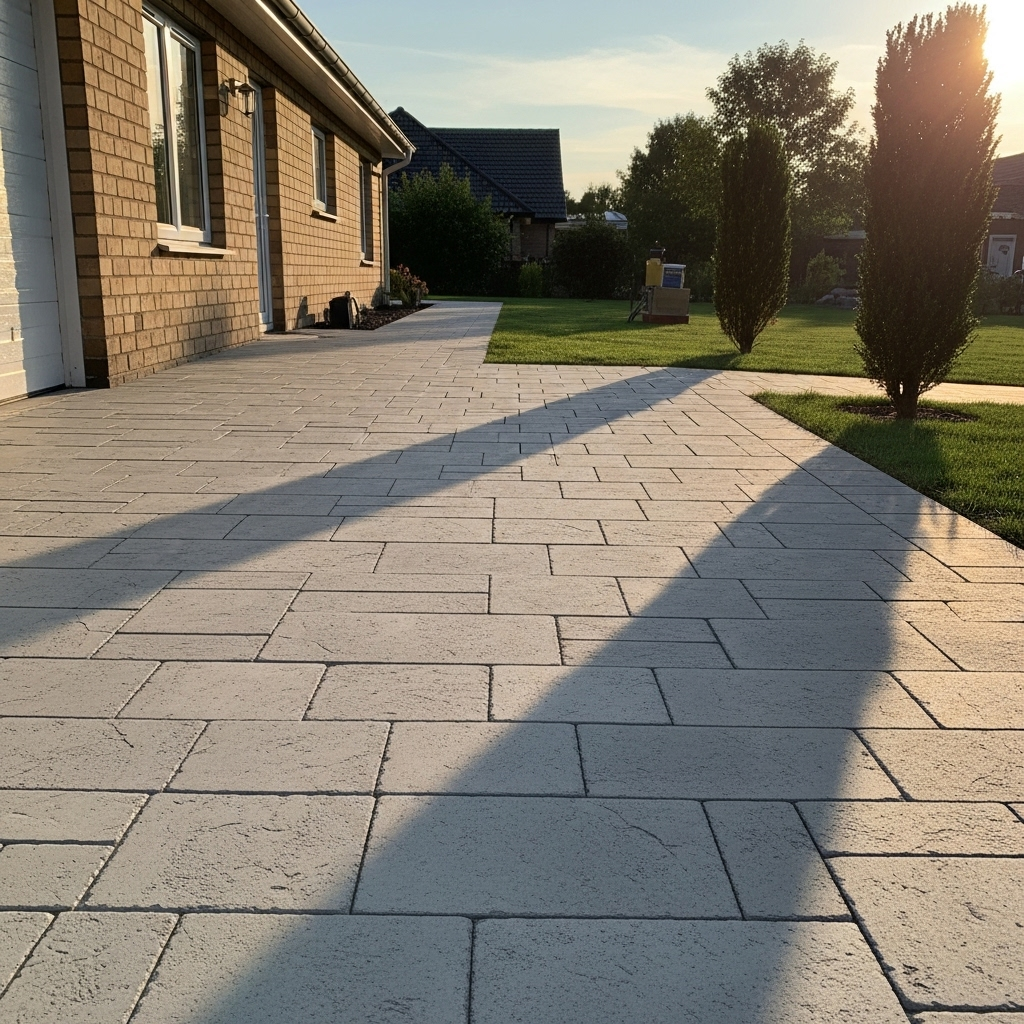 concrete house courtyard daytime soft shadow minimal