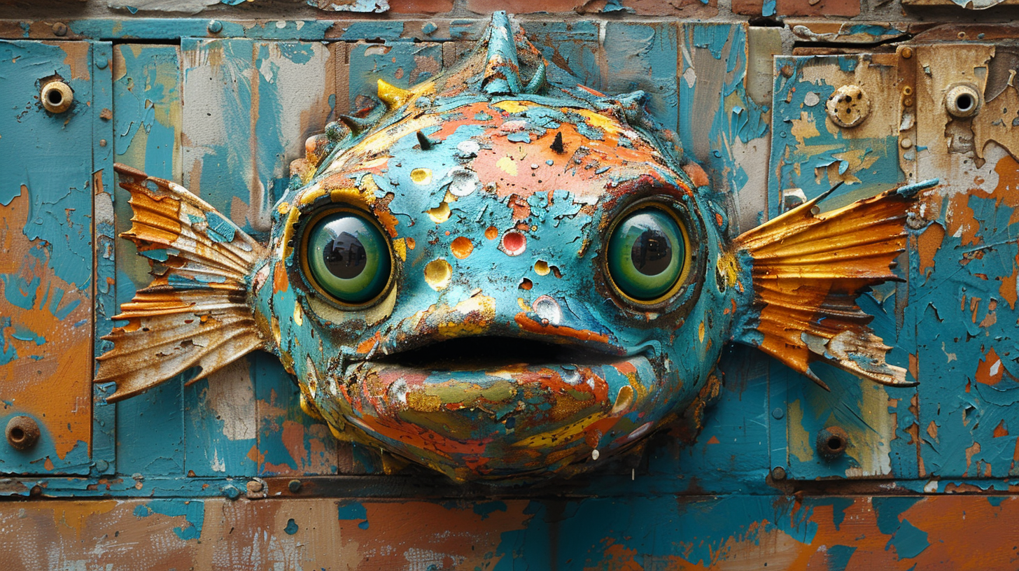 AI generated: Midjourney prompt: urban cartoon graffiti of a blue puffer fish with ... (Midjourney - Concept Art)