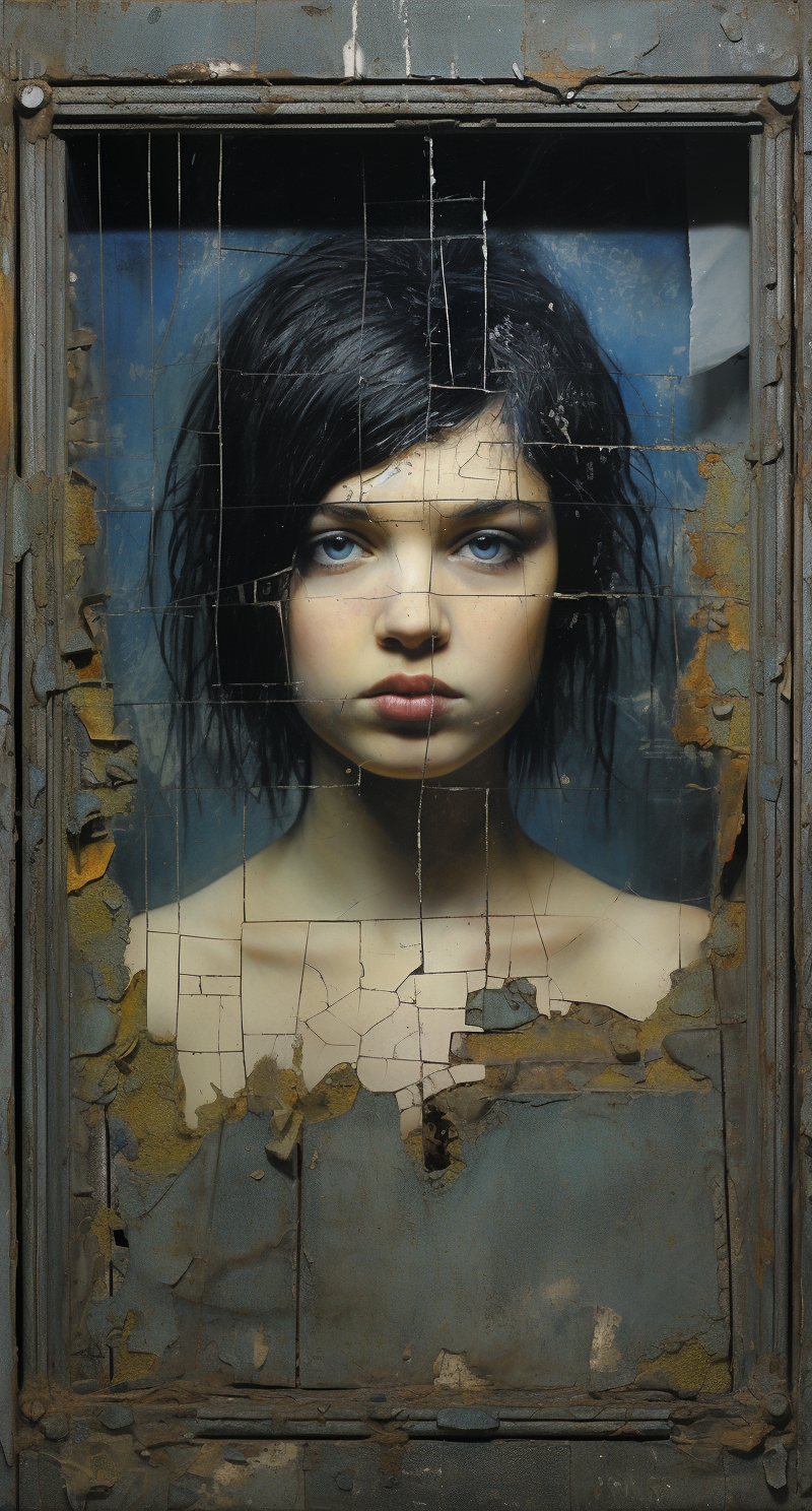 صورة مولدة بالذكاء الاصطناعي: Midjourney prompt: a painting of a young girl in an old window painte... (نموذج Midjourney - صور شخصية)