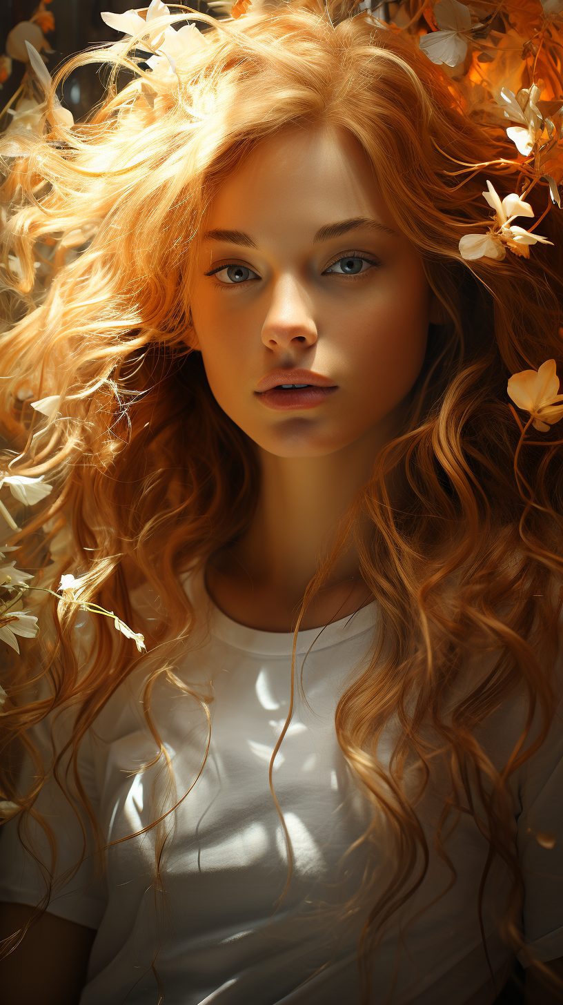 AI generated: Midjourney prompt: a woman with long hair in white, in the style of e... (Midjourney - Portraits)