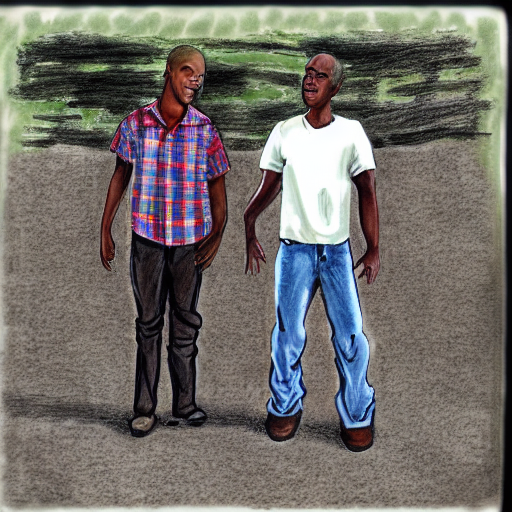 Stable Diffusion prompt: draw of two black men stand in...