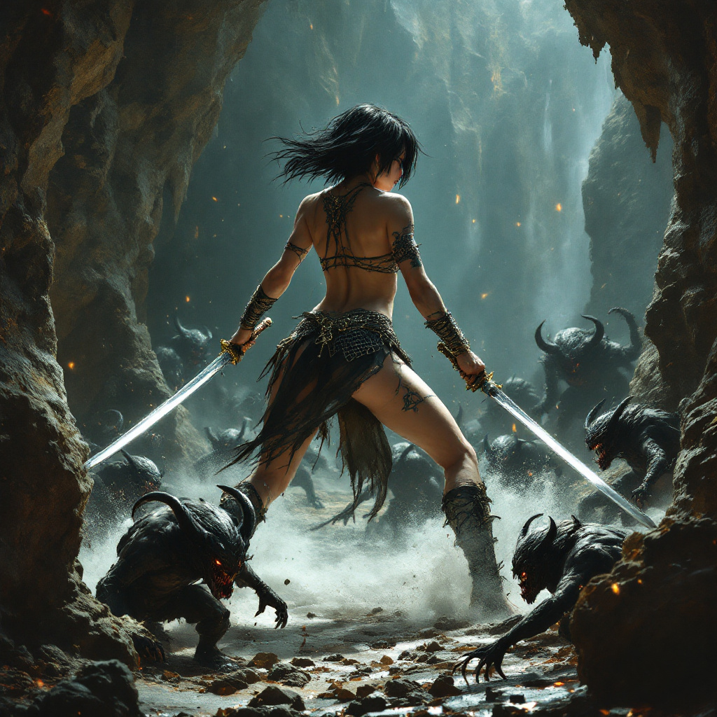 AI generated: FLUX prompt: A full body view of a (((barefoot))) Female Warrio... (FLUX - Concept Art)