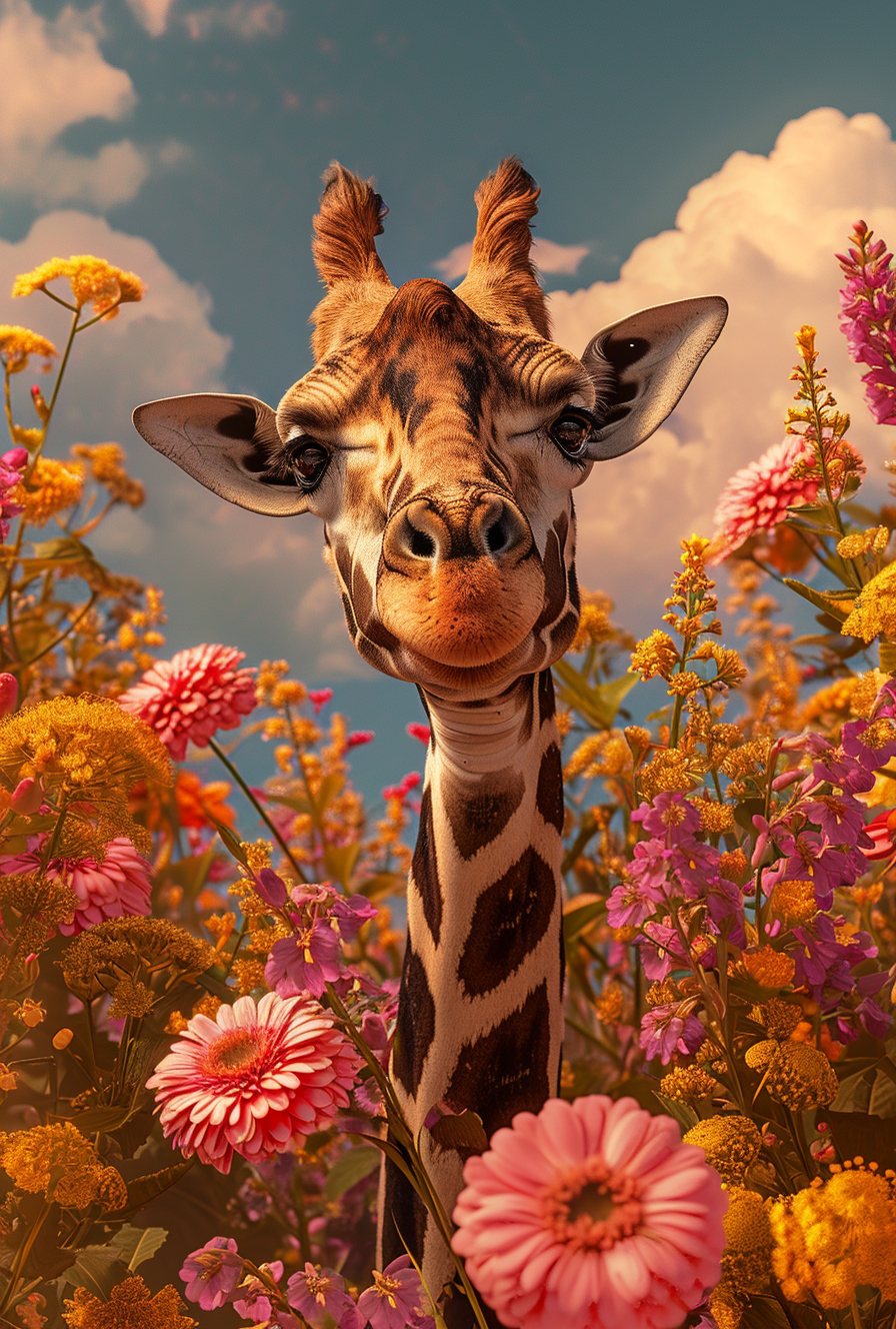 AI generated: Midjourney prompt: giraffe in flowers by artist arne thun, in the sty... (Midjourney - Portraits)