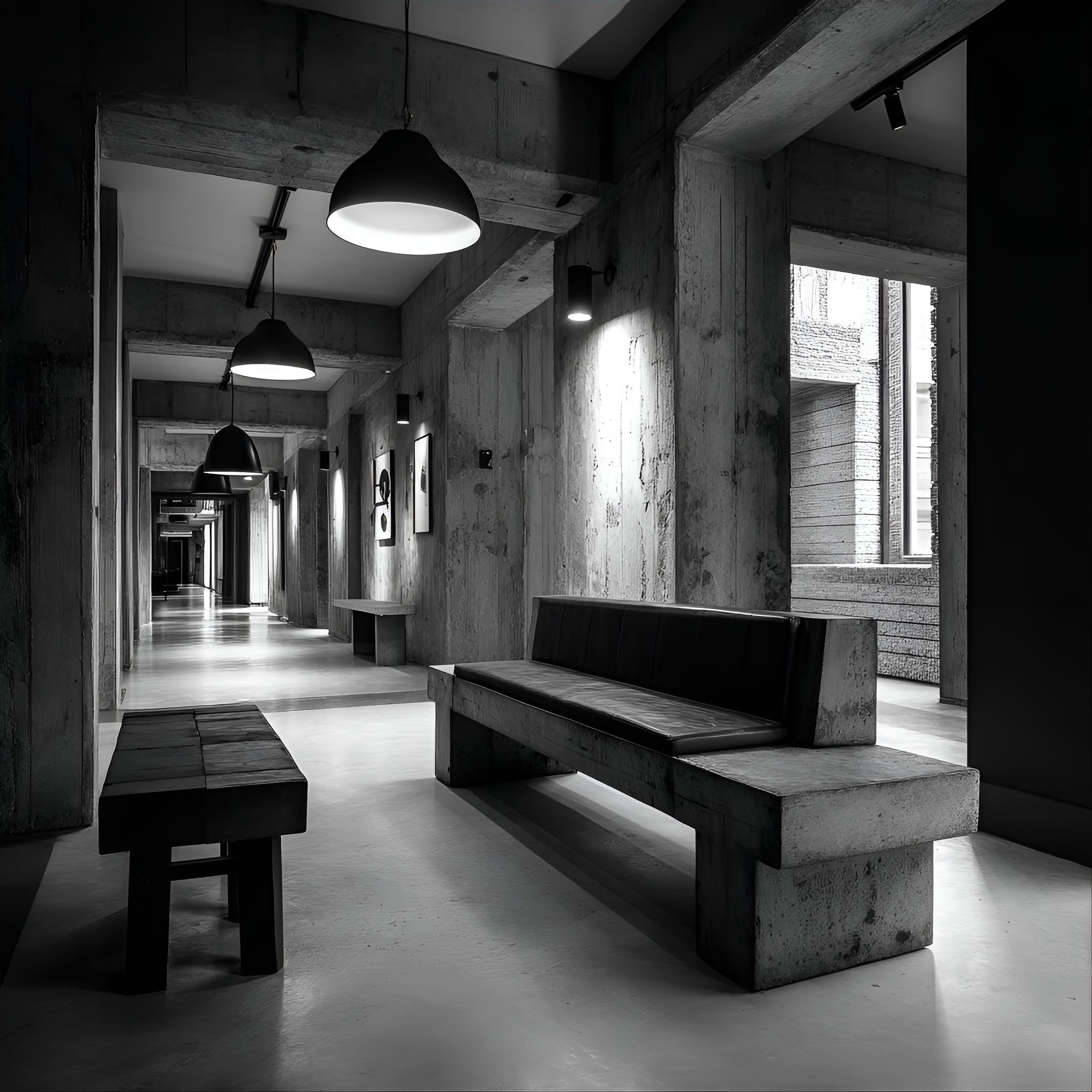 brutalist minimalist architecture soft daylight concrete