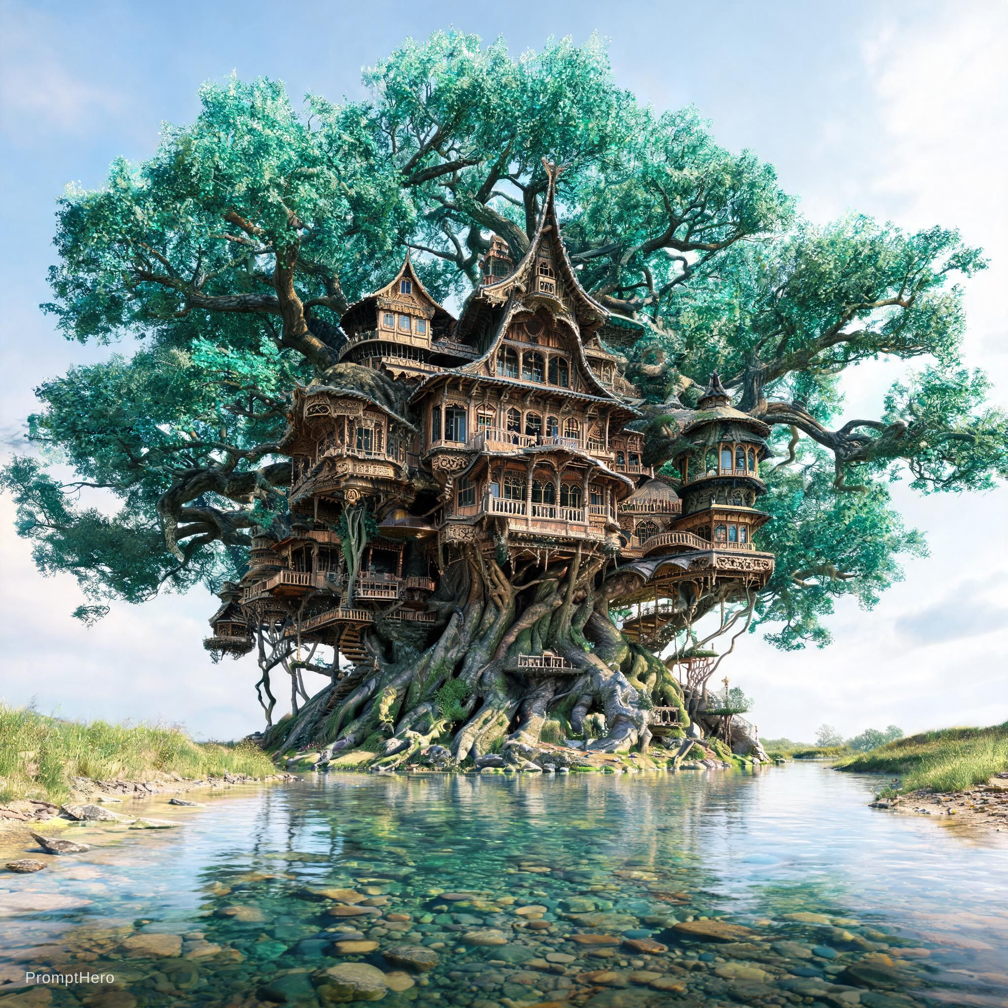 Seedream 5 prompt: the Angel Oak tree house, intricate ornate treehou... - Seedream 5