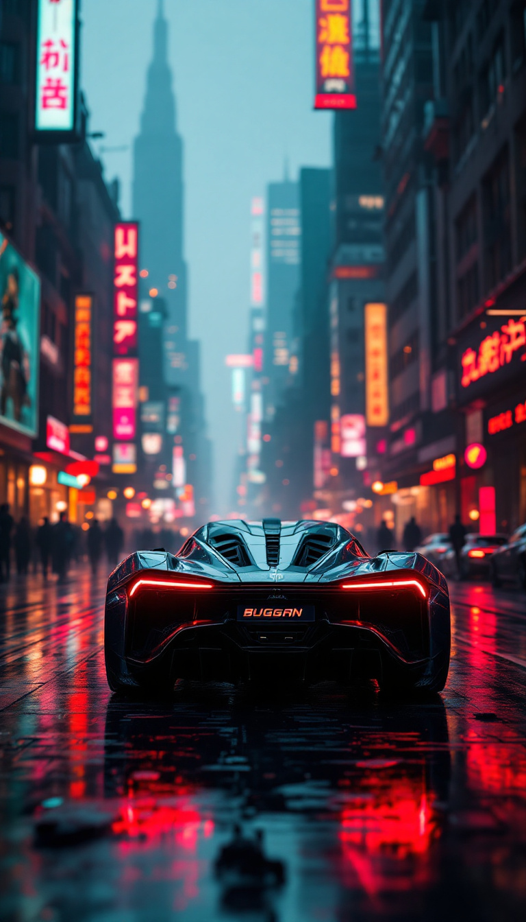 FLUX prompt: a buggati chiron is standing in a cyberpunk city w... - FLUX