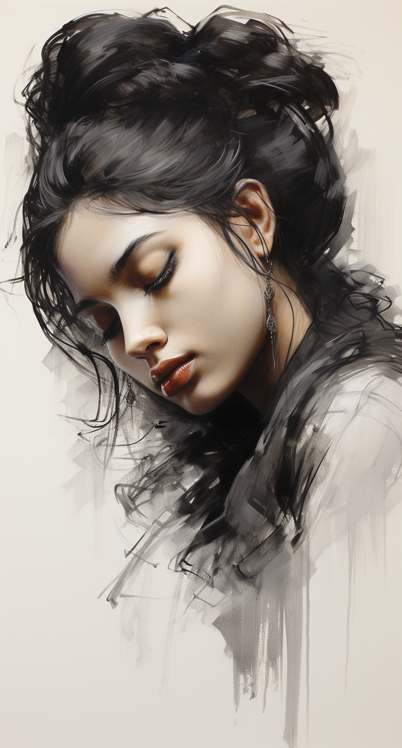 AI generated: Midjourney prompt: simple pencil sketch of a geisha by Odilon Redon, ... (Midjourney - Portraits)