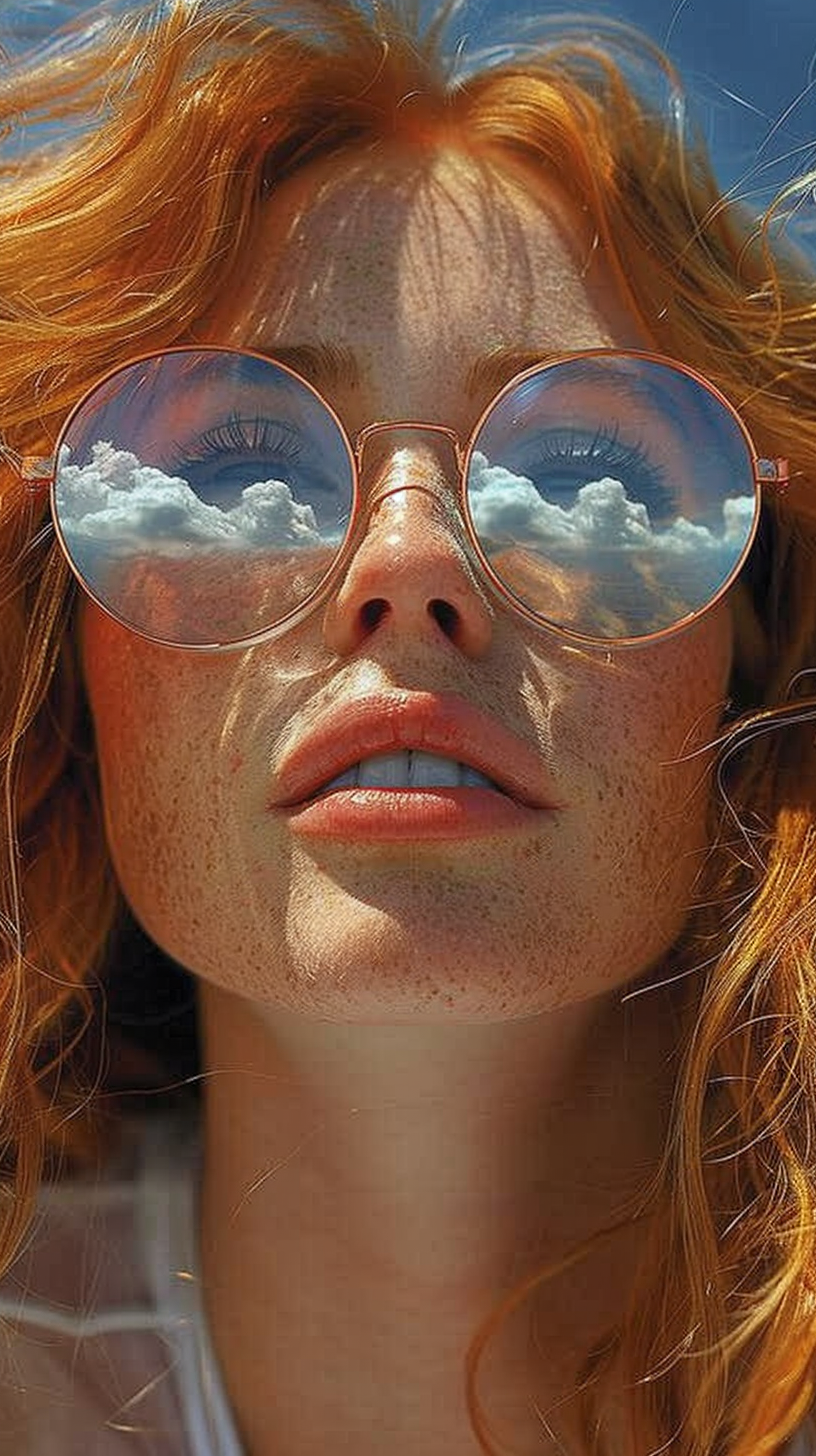 Midjourney prompt: portrait of a young woman with red hair wearing ro... - Midjourney