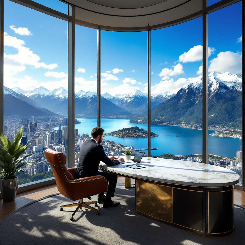 AI generated: FLUX prompt: A luxurious office interior with a stunning panora... (FLUX - Landscapes)