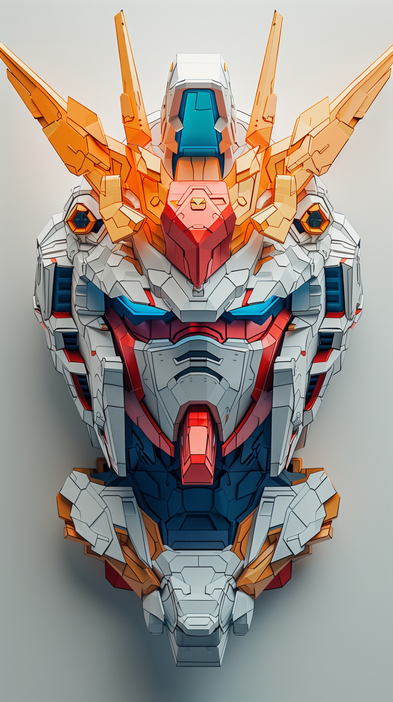 AI generated: Midjourney prompt: 3d rendering, front view, Gundam face, paper work ... (Midjourney - 3d Renders)