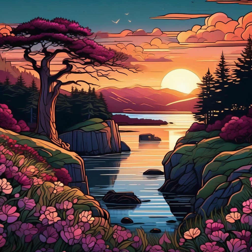 AI generated: Stable Diffusion prompt: cartoon of scottish national park with a painting ... (Stable Diffusion - Landscapes)