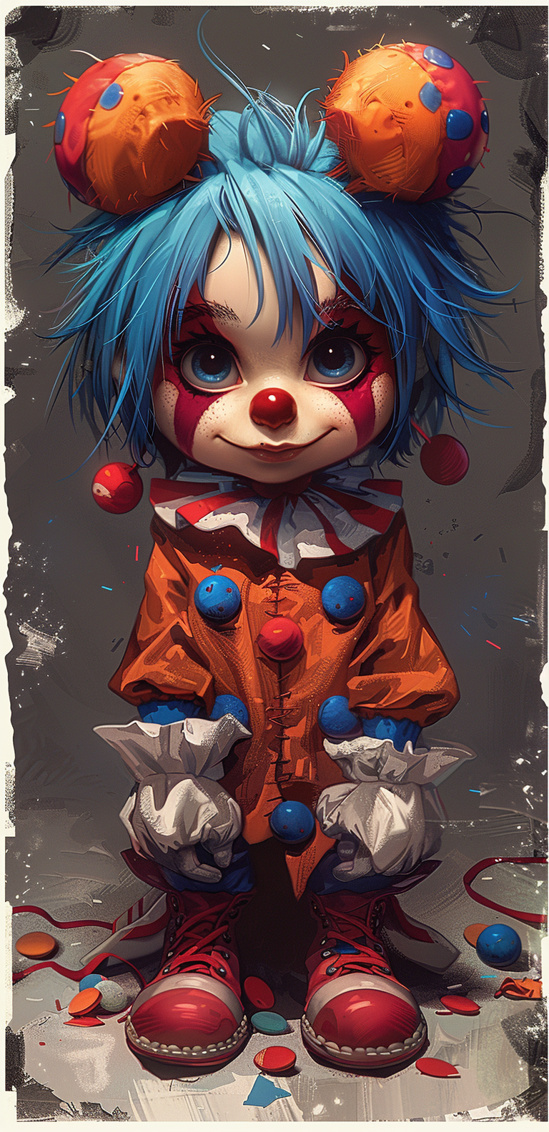 AI generated: Midjourney prompt: Chibi style, colorful jester character with blue h... (Midjourney - Anime)