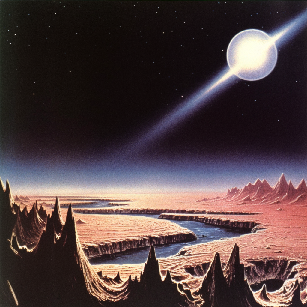 صورة مولدة بالذكاء الاصطناعي: Midjourney prompt: retro science fiction, magazine cover (نموذج Midjourney - فن مفاهيمي)