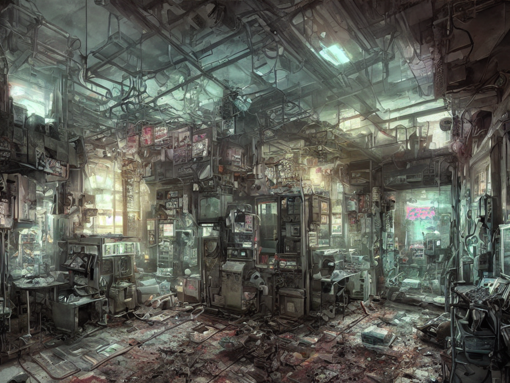 Stable Diffusion prompt: post apocalyptic room interior,