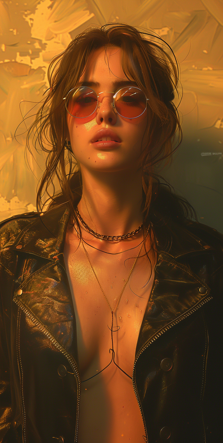 Midjourney prompt: photo of a woman wearing sunglasses and a black le... - Midjourney