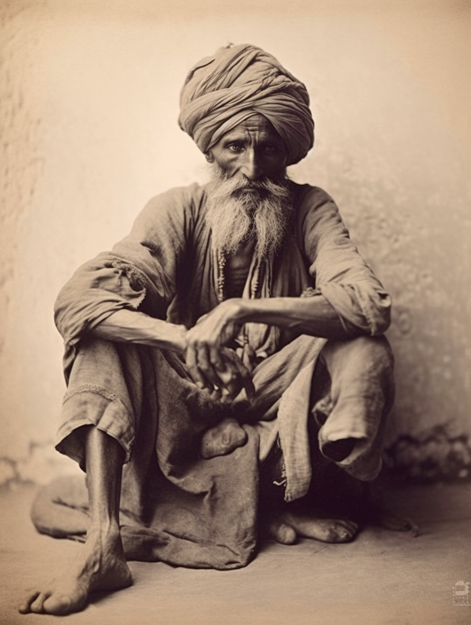 Midjourney prompt: old photo of an indian man in a turban with his le... - Midjourney