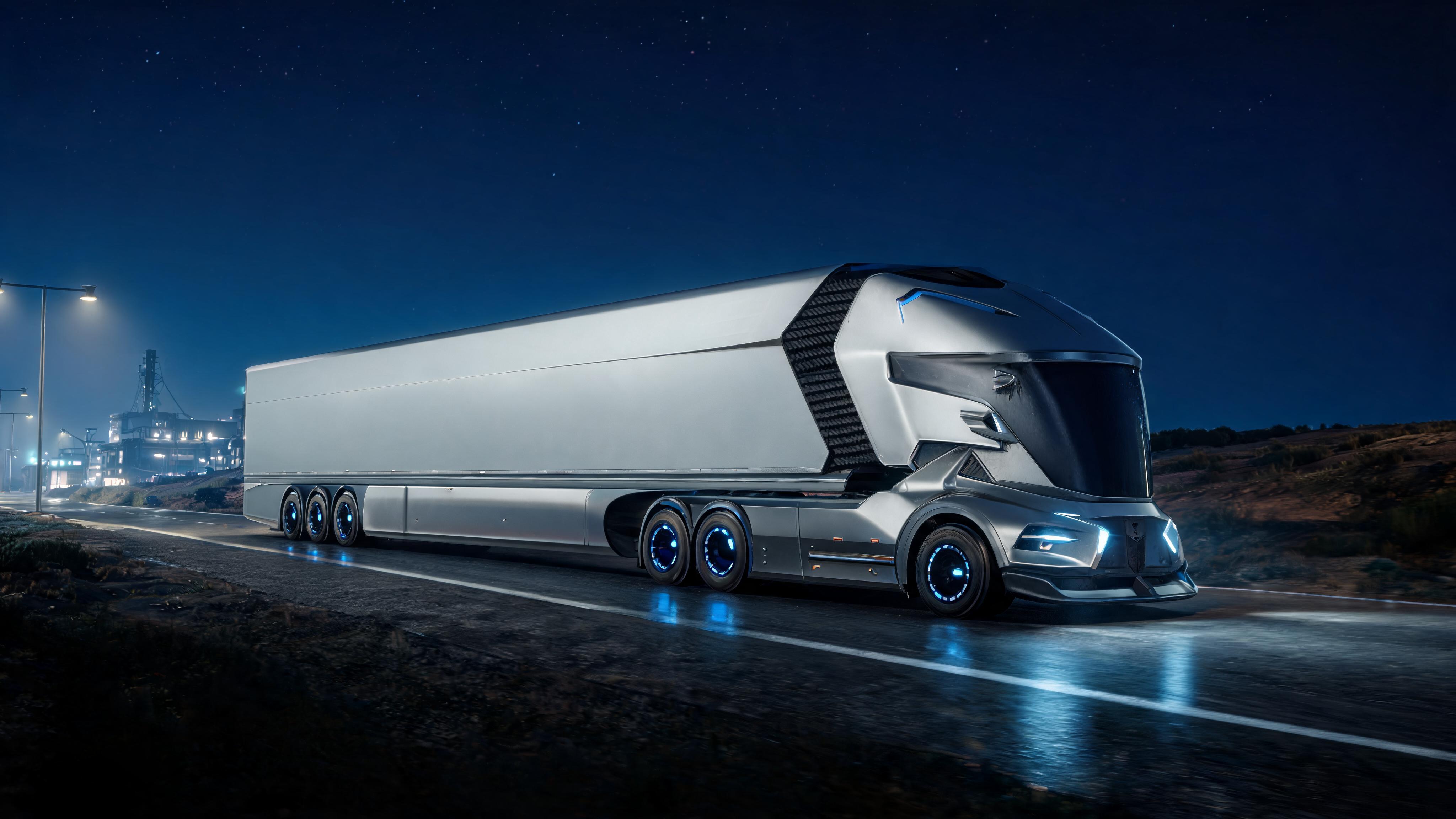 AI generated: Seedream 5 prompt: Create a unique, futuristic semi-truck by combinin... (Seedream 5 - 3D Art & CGI)