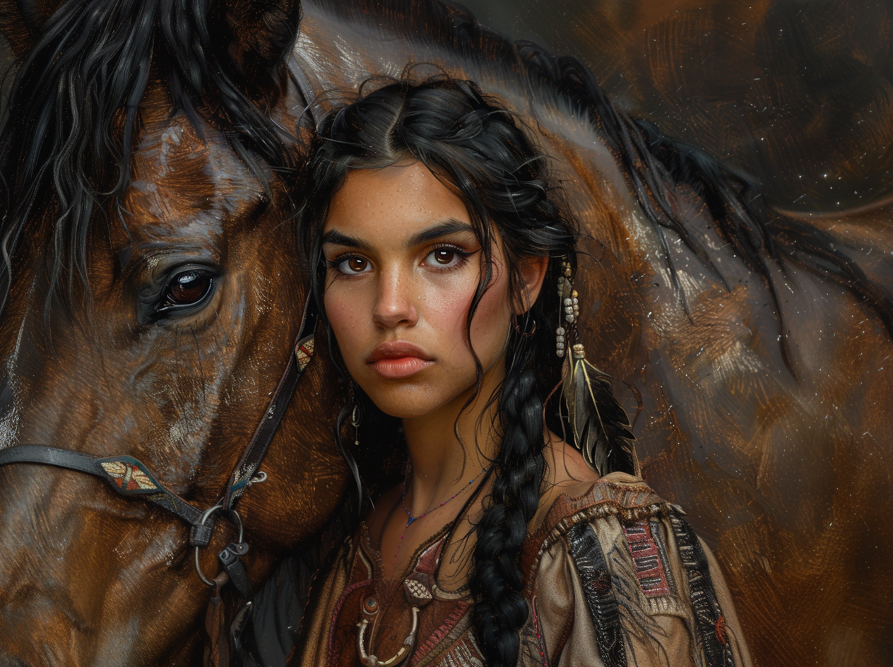 صورة مولدة بالذكاء الاصطناعي: Portrait with horse (نموذج Midjourney - صور شخصية)
