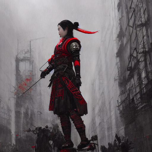 Stable Diffusion prompt: 12th century female samurai in t...