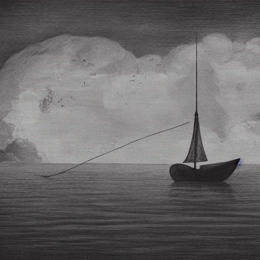 Stable Diffusion prompt: A rose in a boat, floating in hell
