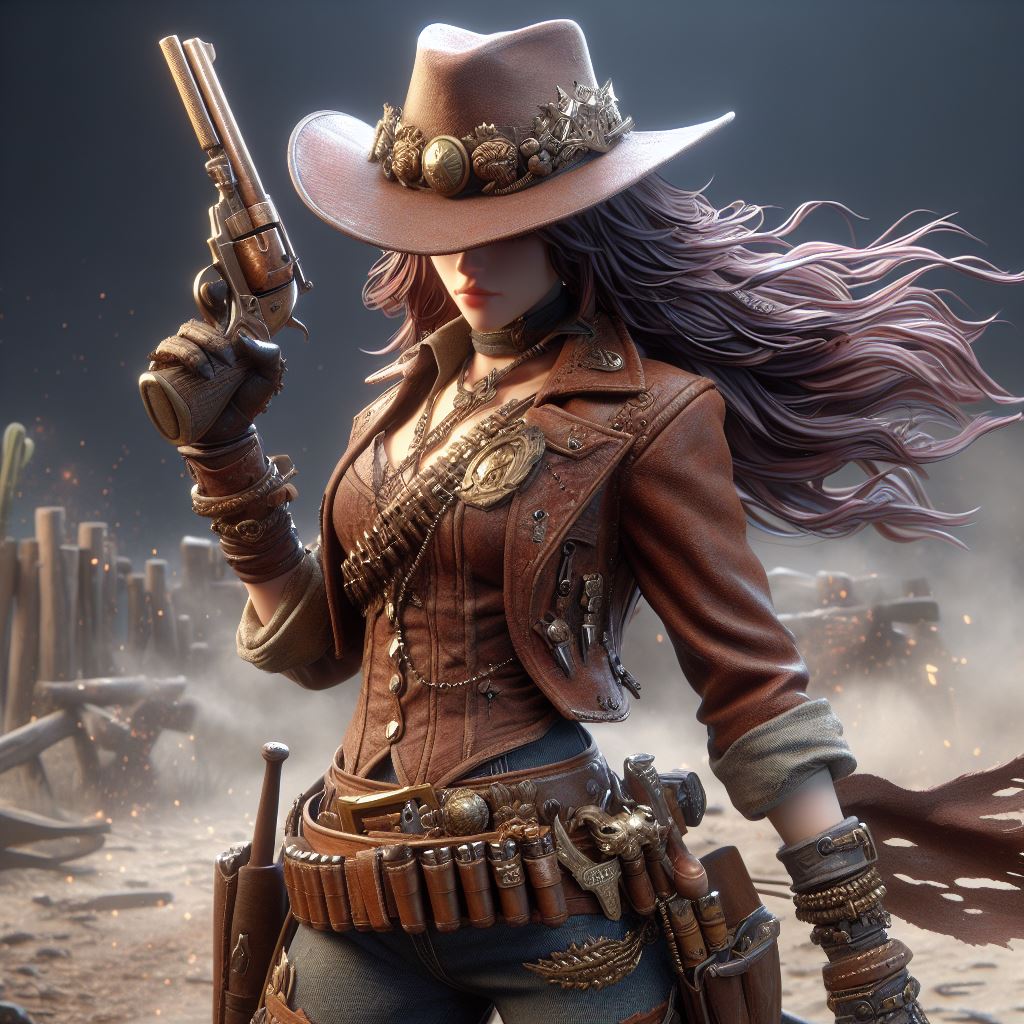 AI generated: DALL·E prompt: an ultra-realistic 3D rendering of cowgirl Miss Fo... (DALL·E - 3d Renders)