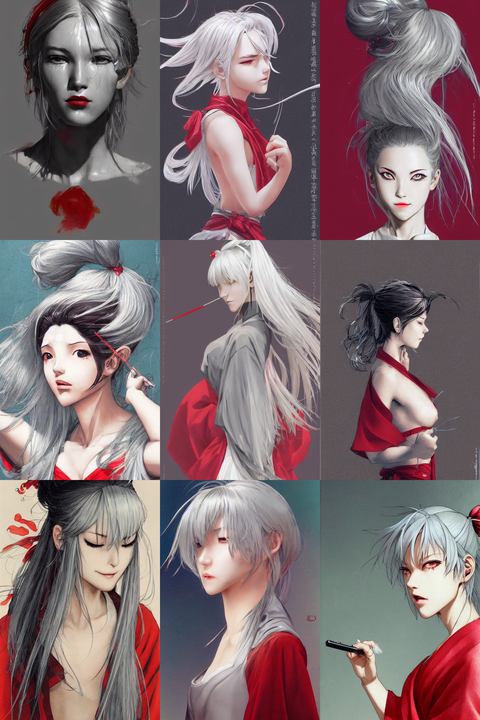 Stable Diffusion prompt: girl, silver hair ponytail, wink...
