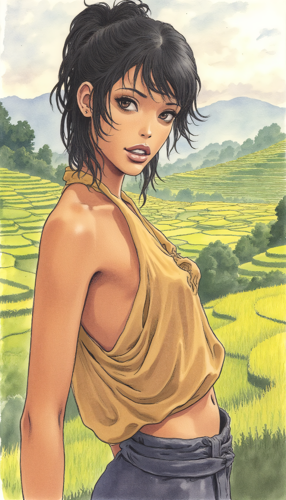 صورة مولدة بالذكاء الاصطناعي: FLUX prompt: This is a watercolor painting depicting a of a 24-... (نموذج FLUX - أنمي)