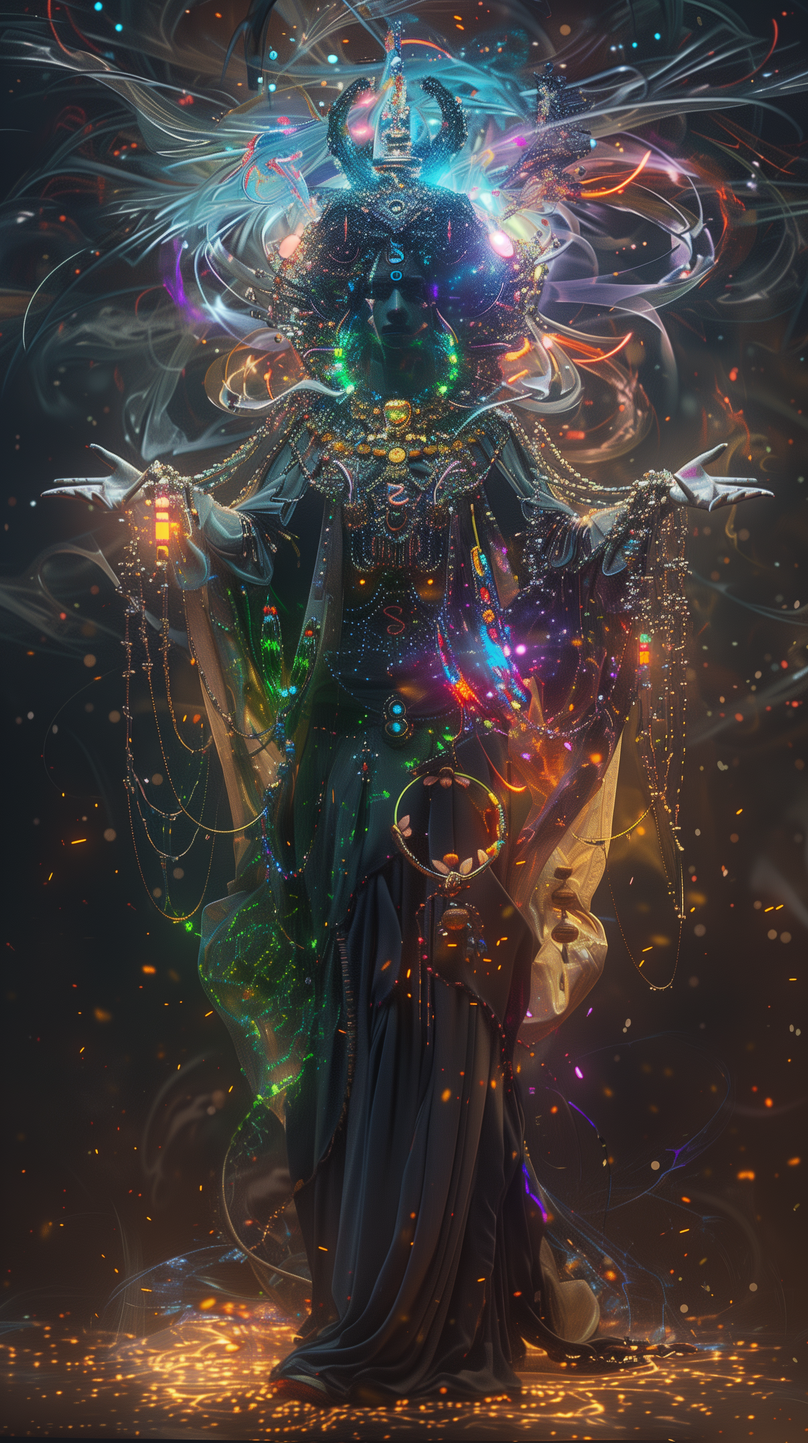 AI generated: Midjourney prompt: A cosmic god of dreams, adorned in celestial attir... (Midjourney - Portraits)