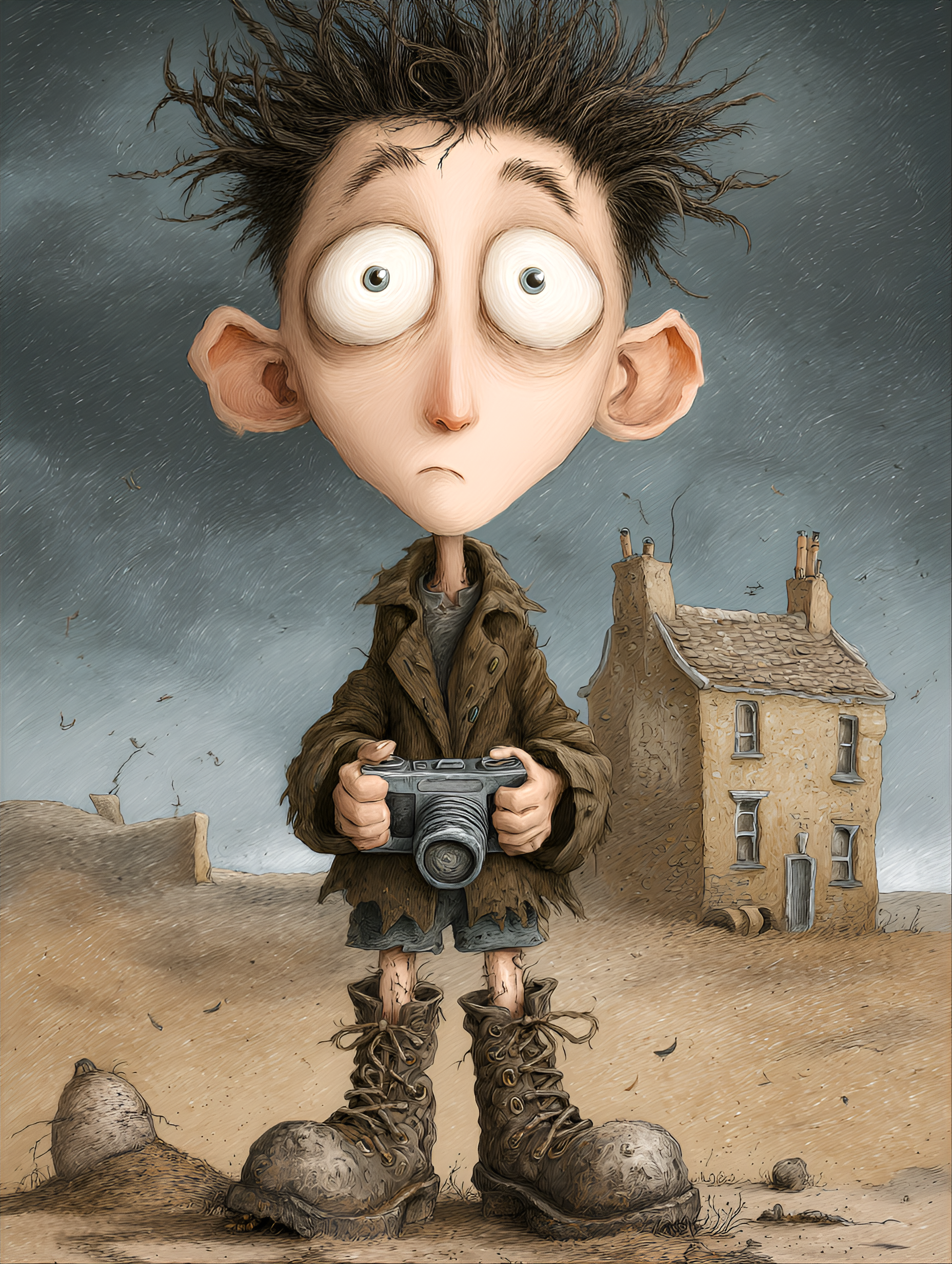 AI generated: Midjourney prompt: funny caricature, haunted young boy caricature, yo... (Midjourney - Portraits)