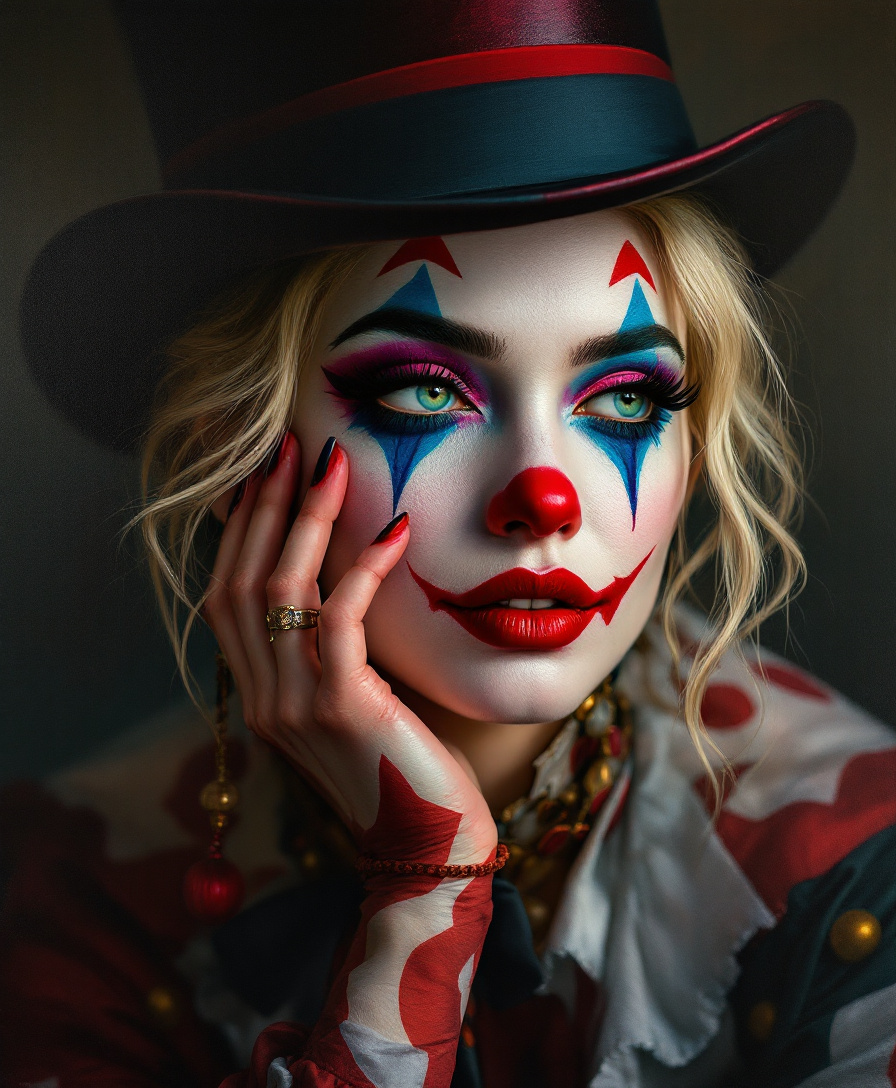 AI generated: FLUX prompt: A realism painting of an elegant clown, Reminisc... (FLUX - Concept Art)