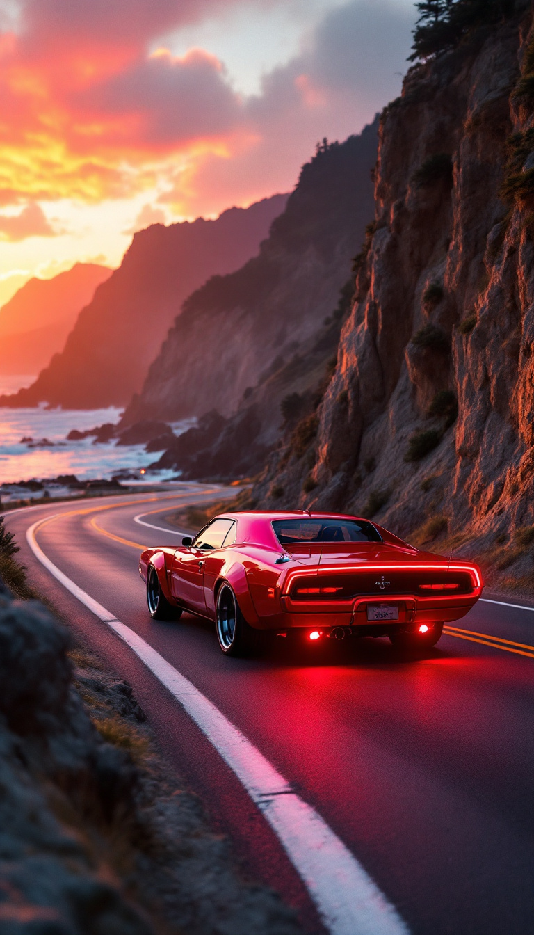 AI generated: FLUX prompt: “Imagine driving a gorgeous, bright, metallic red ... (FLUX - Landscapes)