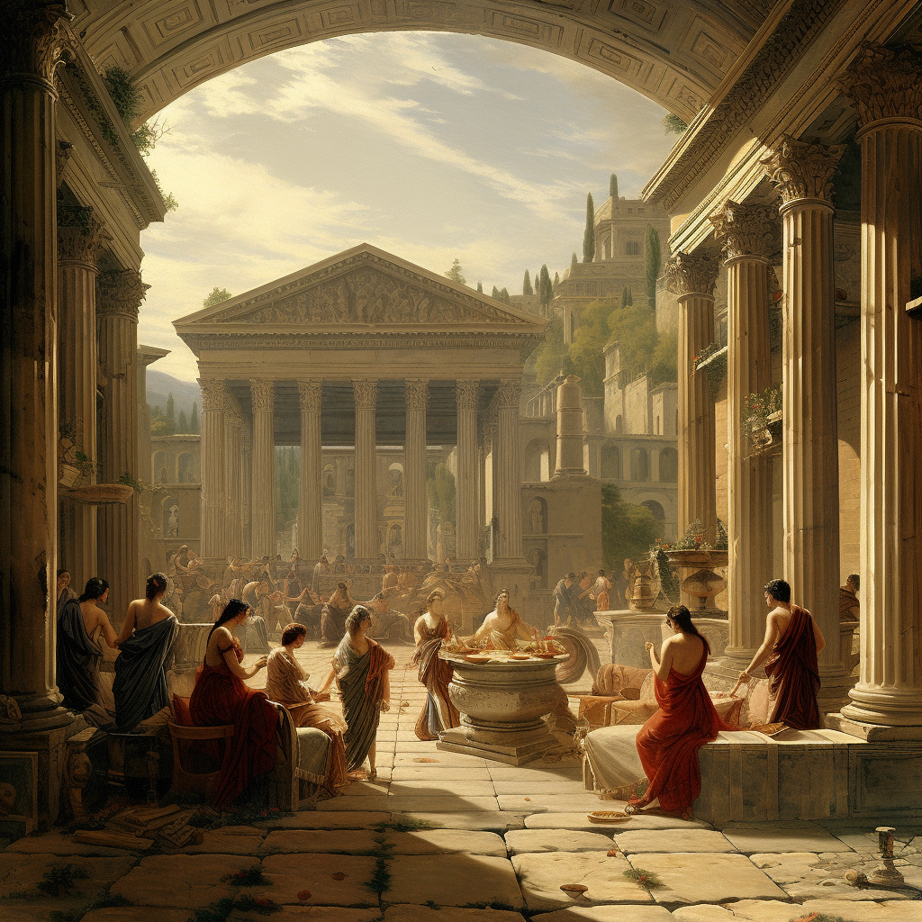 AI generated: Midjourney prompt: “SOCIAL ENJOYMENT”, ancient rome (Midjourney - Architecture)