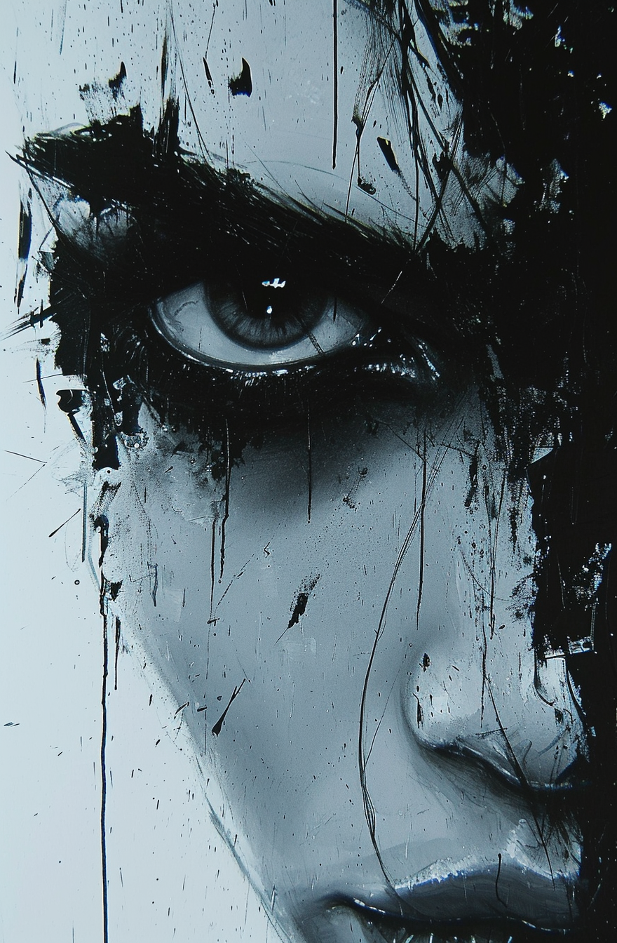 AI generated: Midjourney prompt: an abstract painting with her eyes to the side, in... (Midjourney - Portraits)