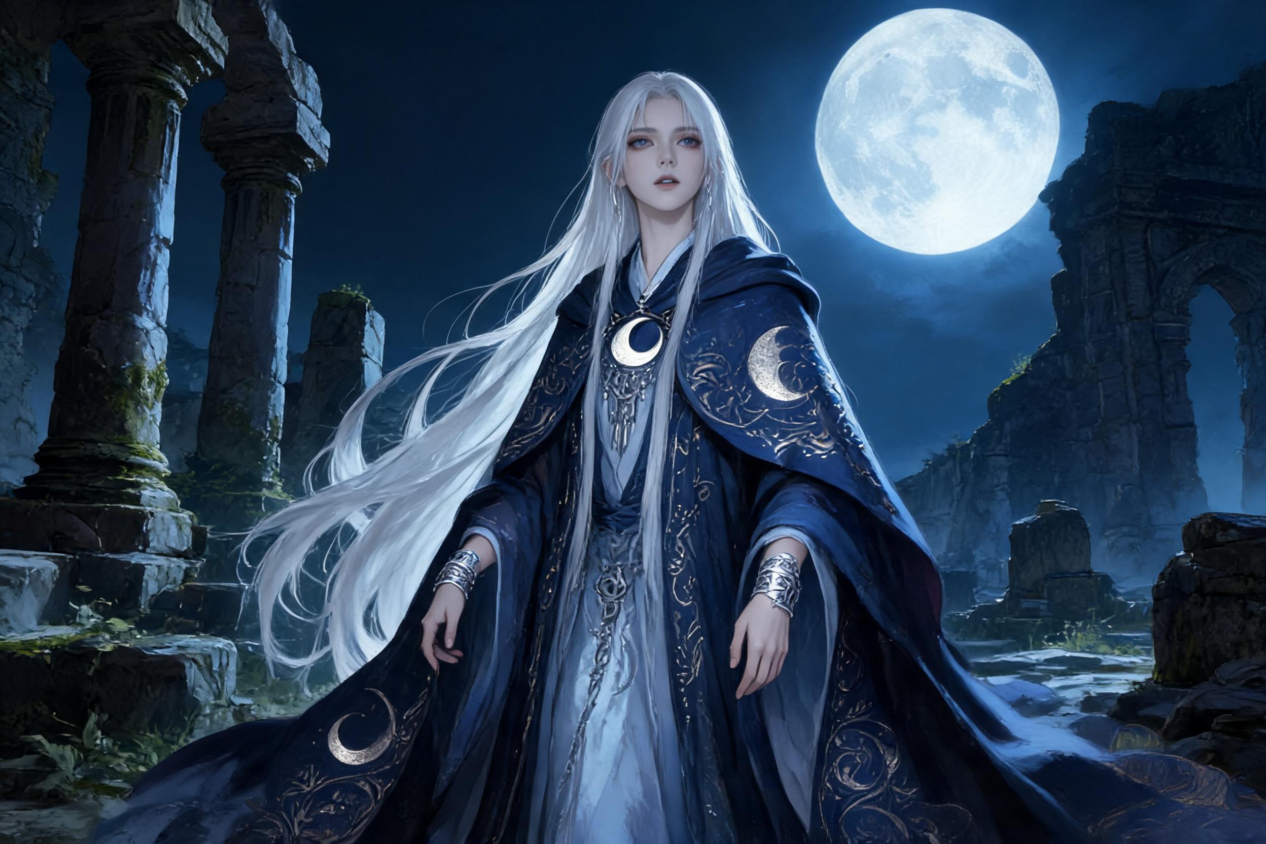 Seedream 5 prompt: Fantasy moon priestess, guardian of forgotten path... - Seedream 5