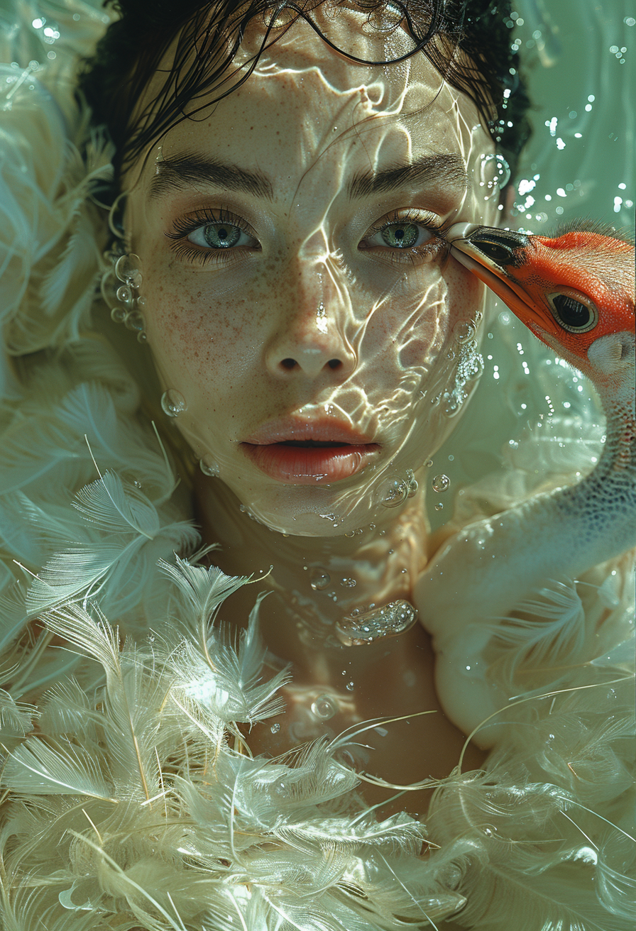 صورة مولدة بالذكاء الاصطناعي: Midjourney prompt: an image with a woman holding an underwater puffer... (نموذج Midjourney - تصوير فوتوغرافي)