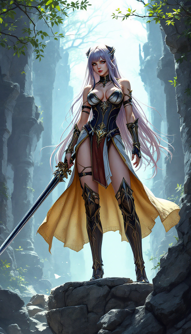 FLUX prompt: a woman in a cosplay outfit standing on a st...