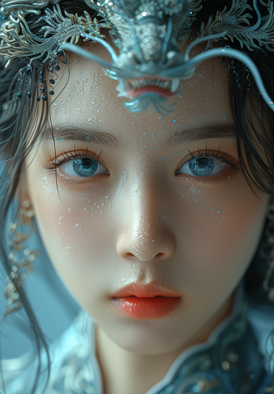 Midjourney prompt: an illustration of a chinese girl with blue eyes a... - Midjourney