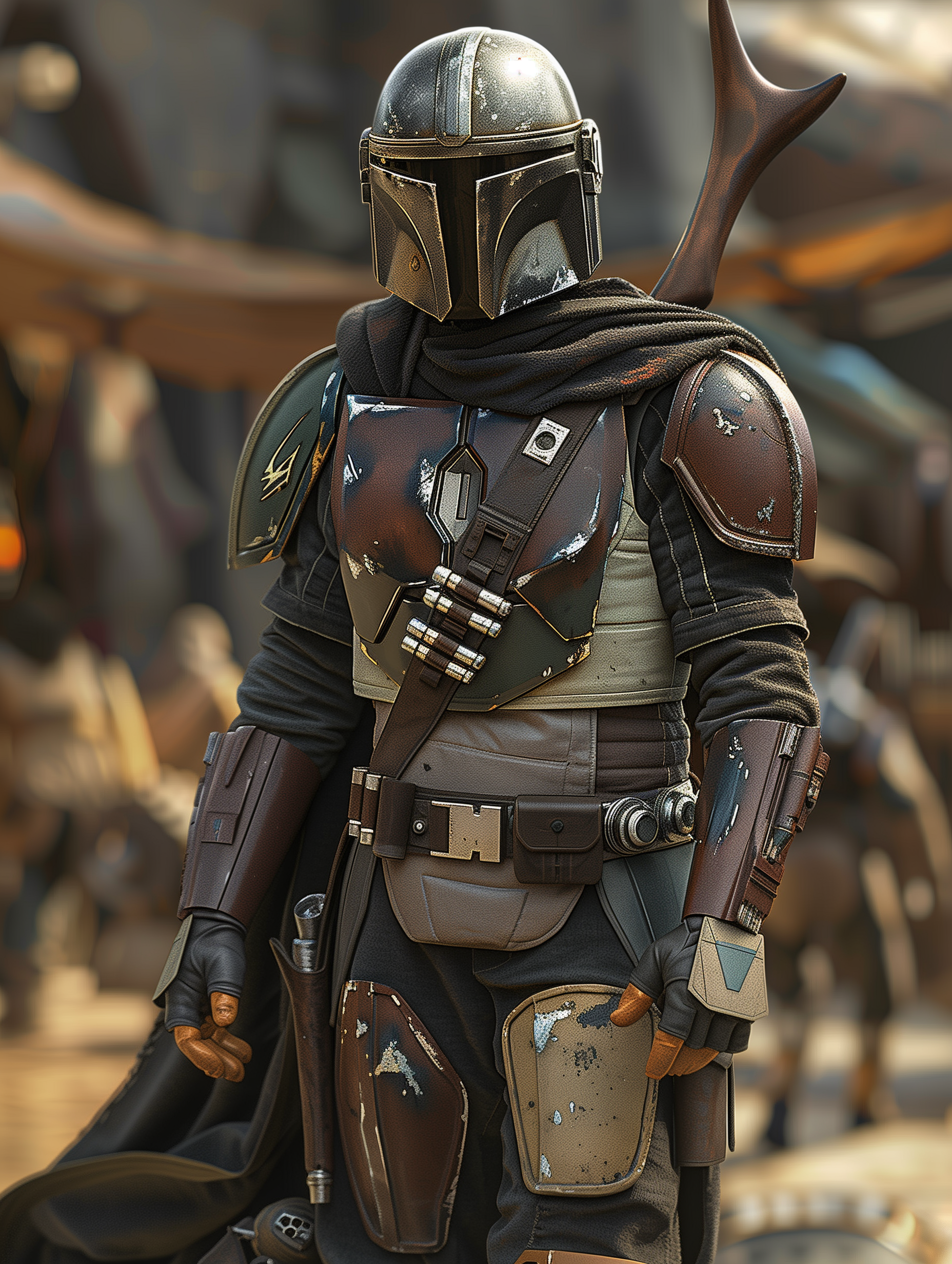 صورة مولدة بالذكاء الاصطناعي: Midjourney prompt: a full body shot of mandalorian, character concept... (نموذج Midjourney - تصوير فوتوغرافي)