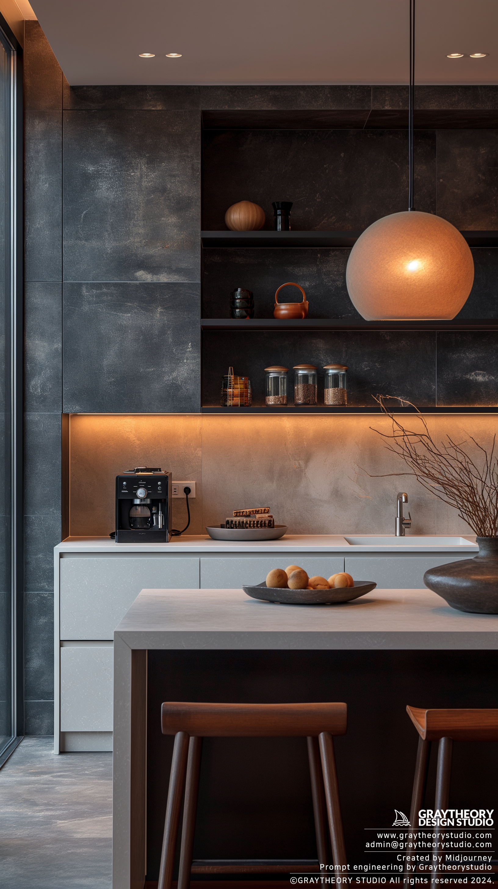 صورة مولدة بالذكاء الاصطناعي: Realism Kitchen interior scene (نموذج Midjourney - تصميم داخلي)