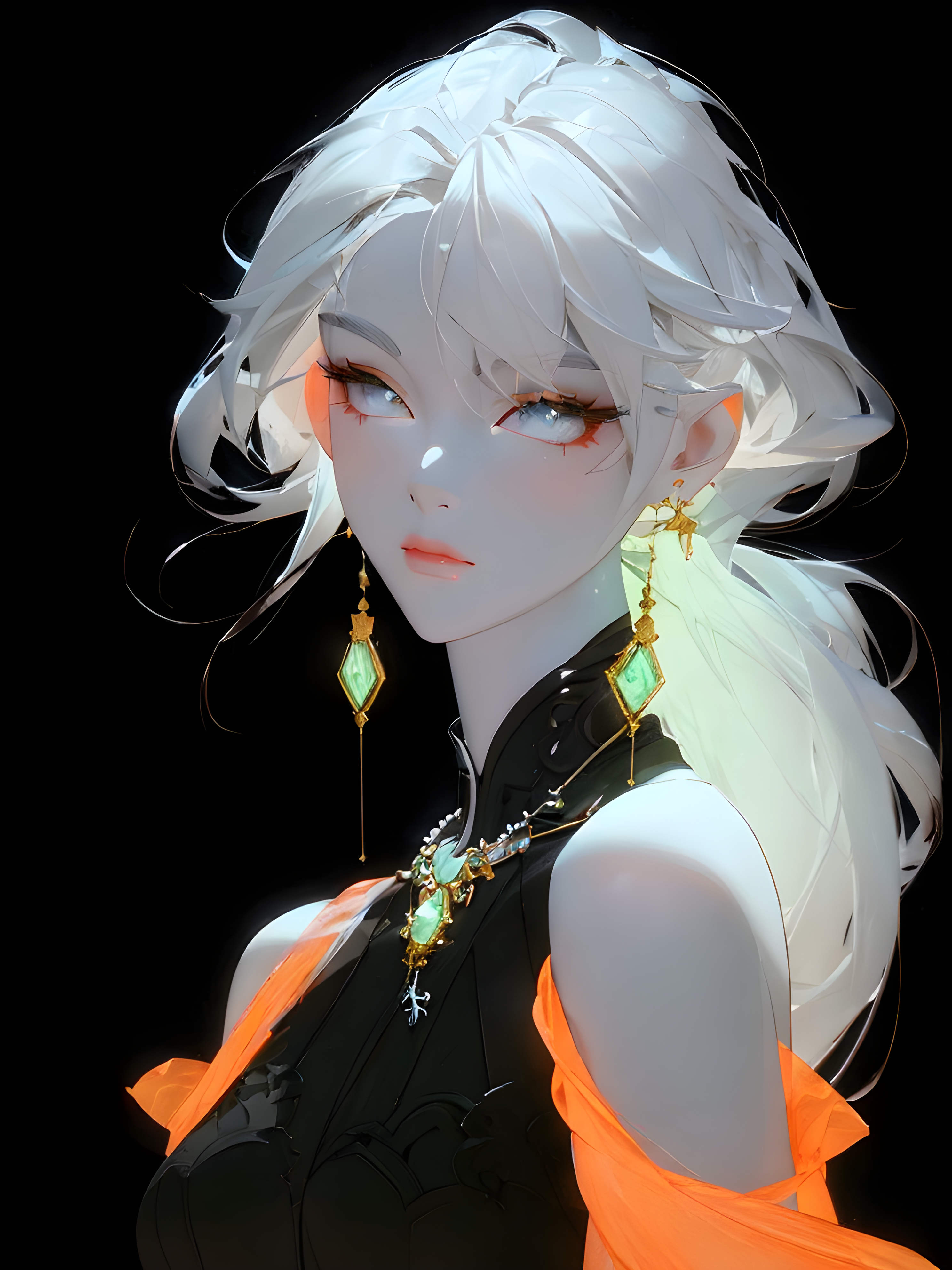AI generated: Counterfeit-V2.5 prompt: a close up of a person wearing a necklace and earr... (Counterfeit-V2.5 - Concept Art)