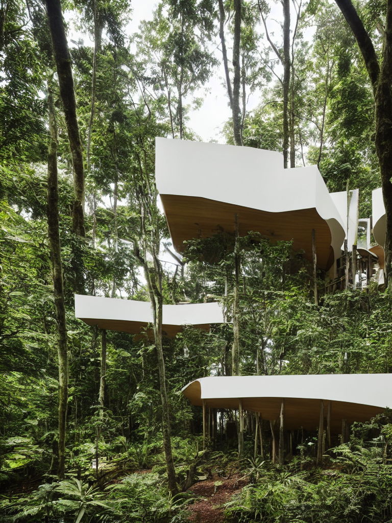 Stable Diffusion prompt: A beautiful house in tropical mo...