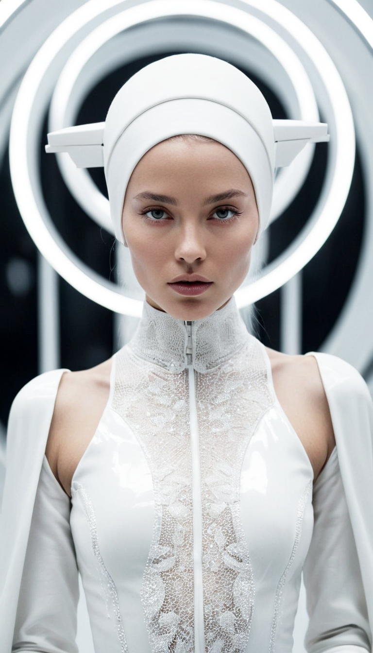 AI generated: Stable Diffusion prompt: A close up mystical woman in a white lace and leat... (Stable Diffusion - Photography)