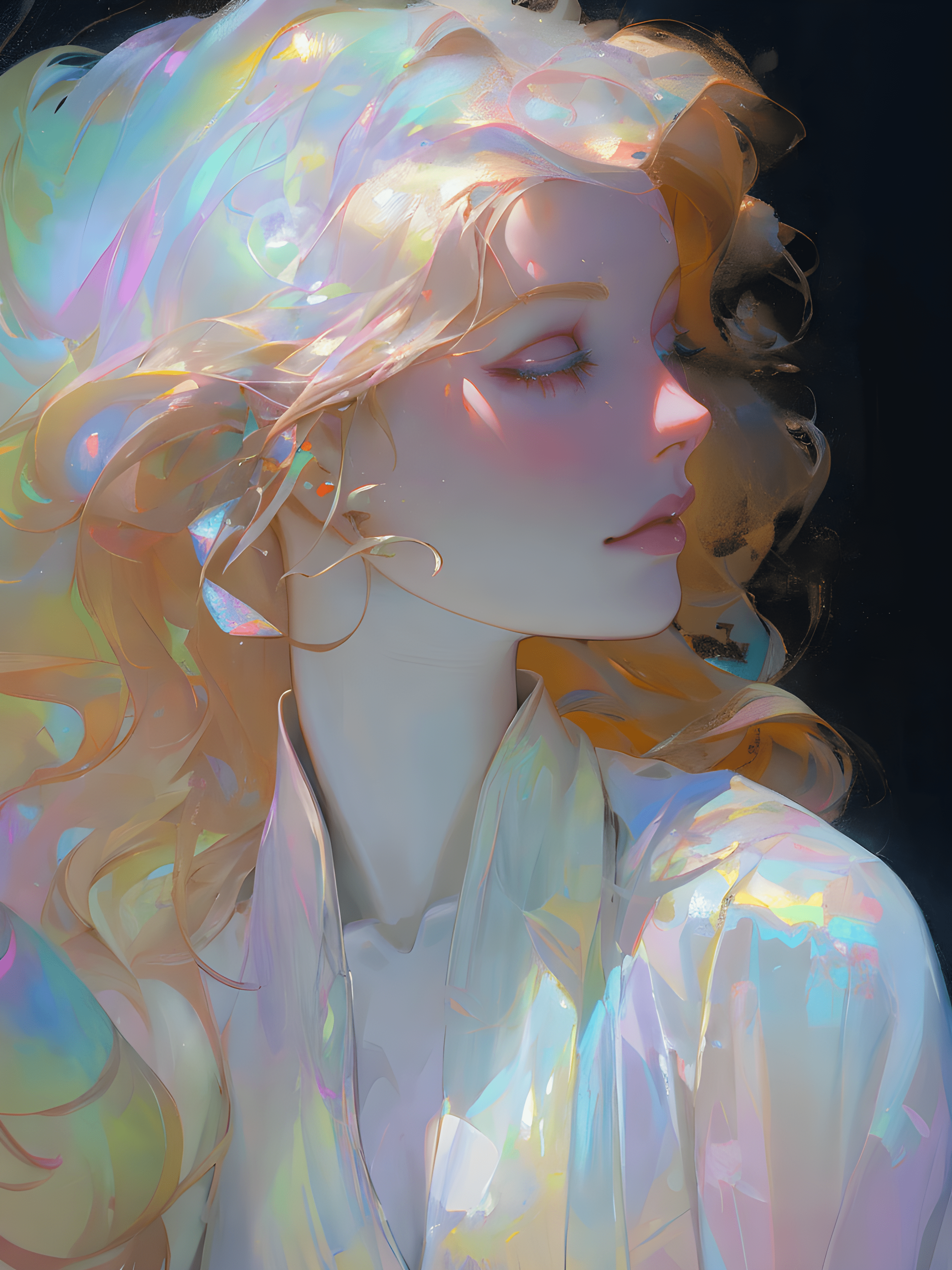 Deliberate prompt: a painting of a woman with long blonde hair, digit... - Deliberate