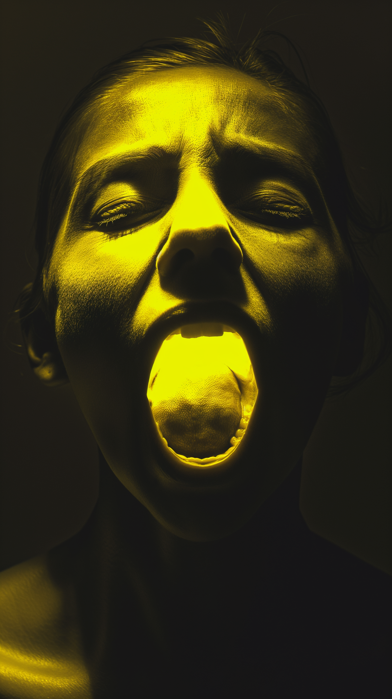 AI generated: Midjourney prompt: portrait of a person with an open mouth, sticking ... (Midjourney - Portraits)