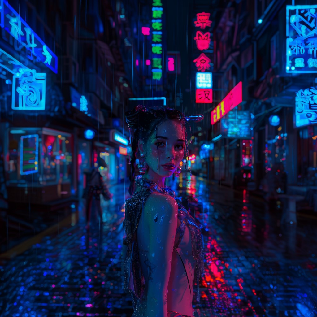 صورة مولدة بالذكاء الاصطناعي: Midjourney prompt: girl with the pearl earring, wearing cyberpunk out... (نموذج Midjourney - صور شخصية)