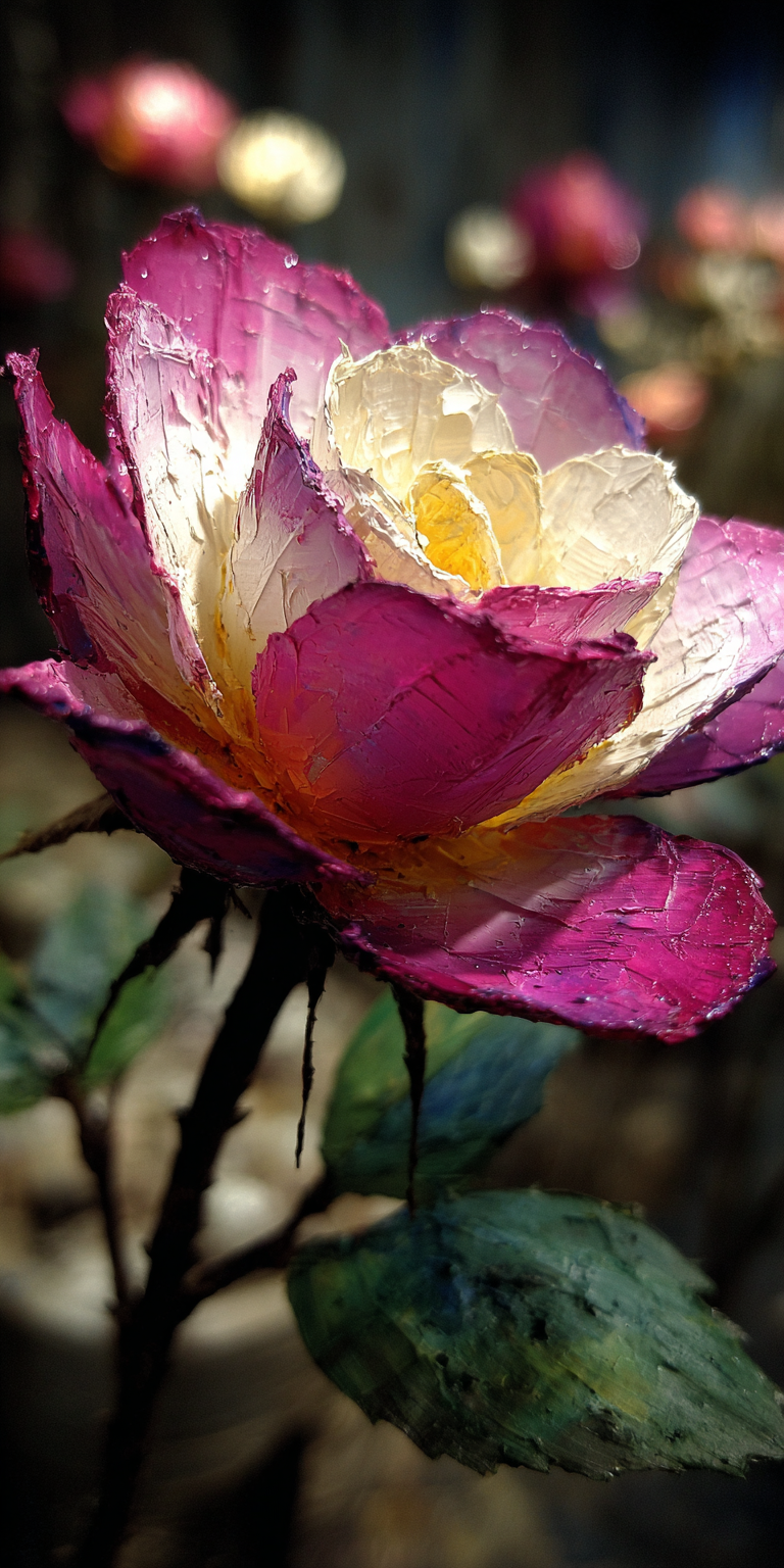 صورة مولدة بالذكاء الاصطناعي: Midjourney prompt: rose, close-up, palette knife technique, heavy imp... (نموذج Midjourney - صور شخصية)